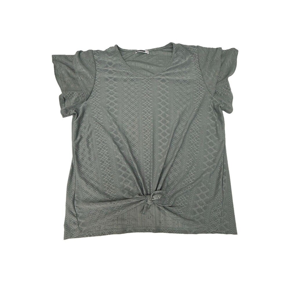 KIRULA XXL Grey Olive Eyelet Top V Neck Tie Front Boho Cottagecore